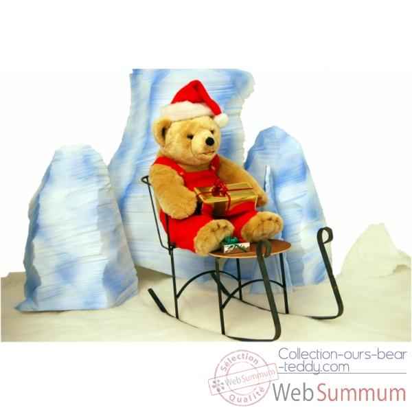 Automate decors de Noel Ours assis avec habit et bonnet rouge -OU6A